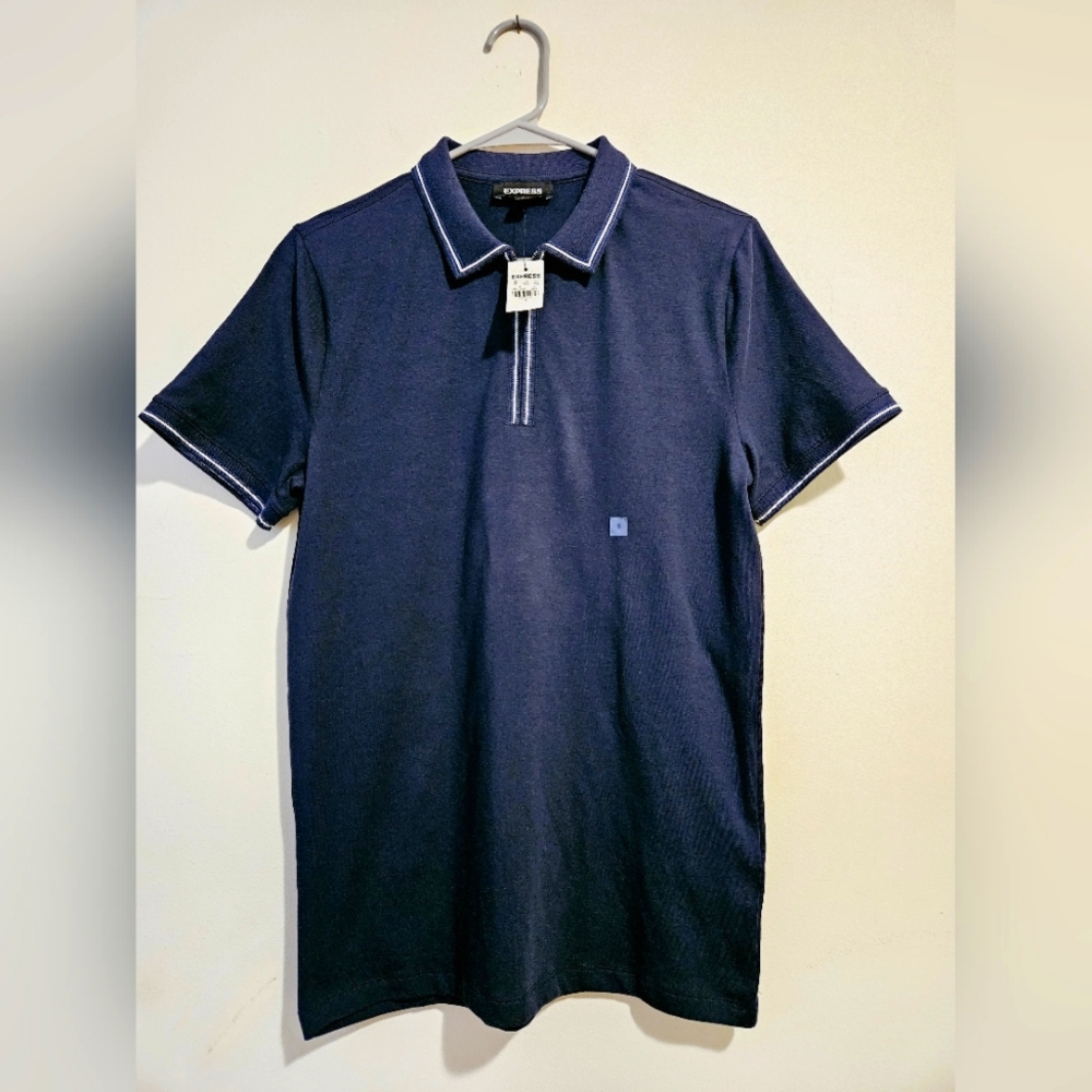 Express Boy's Polo Shirt Size S Blue Fitted Zip 5809